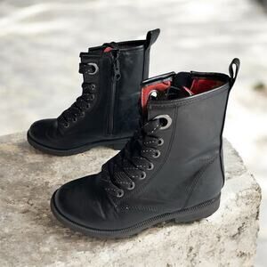 Target Girls Black Combat Boots Size 13 Side Zip Faux Leather Causal Boots